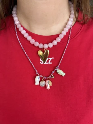 Lichtroze kralenketting met hartje