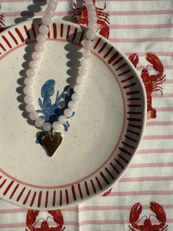 Lichtroze kralenketting met hartje - Afbeelding 3