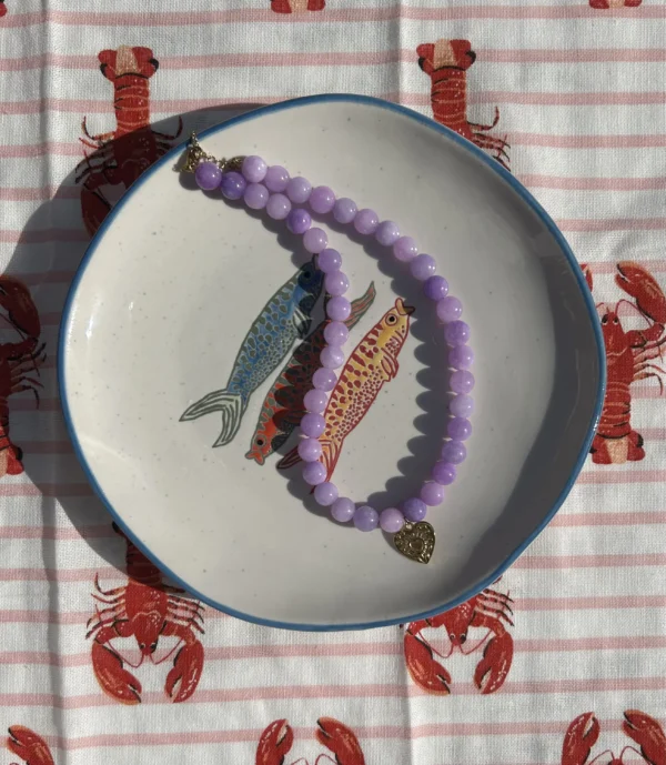 Paarse kralenketting met hartje - Afbeelding 2